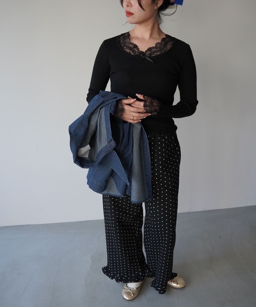 SANSeLF(サンセルフ)の「【SANSeLF】レースレイヤードトップス saw25a067(Tシャツ/カットソー・レディース・ブラック/ホワイト・FREE)」の14枚目の写真