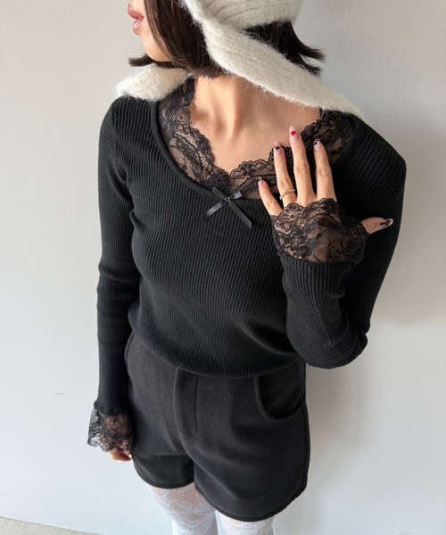 SANSeLF(サンセルフ)の「【SANSeLF】レースレイヤードトップス saw25a067(Tシャツ/カットソー・レディース・ブラック/ホワイト・FREE)」の15枚目の写真