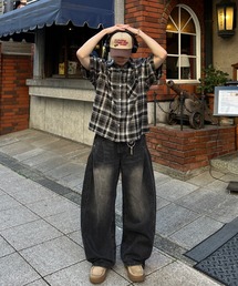 ADAMASTE(�A�_�}�X�g)��Retro Check Regular Collar Shirt - ���g���`�F�b�N���M�����[�J���[�V���c(�V���c/�u���E�X)