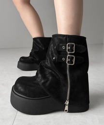 【 2color 】ベルテッドヴィンテージ厚底カバーショートブーツ /belted vintage platform cover short boots