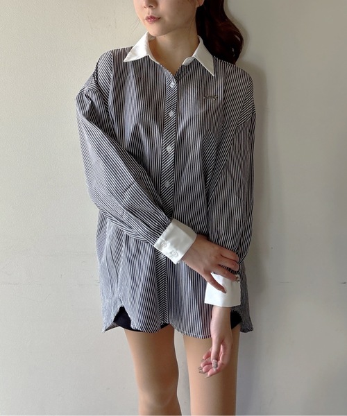 one way（ワンウェイ）の「リボンタイビッグシャツ（シャツ/ブラウス・レディース・ブラック系その他/サックスブルー/ホワイト/ネイビー・FREE）」の3枚目の写真