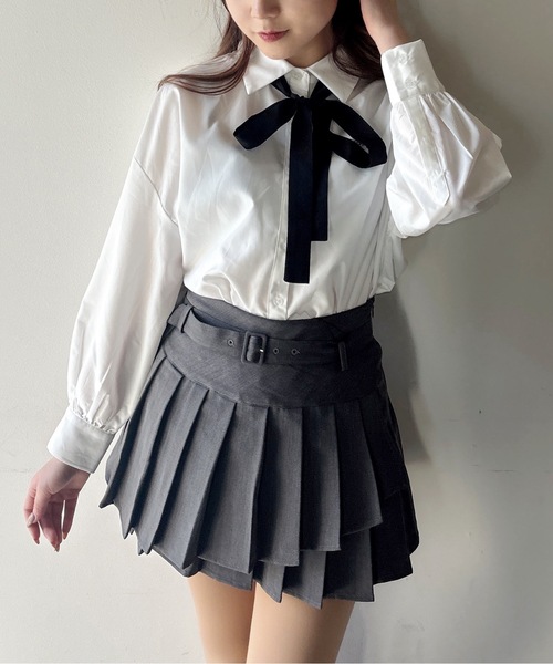 one way（ワンウェイ）の「リボンタイビッグシャツ（シャツ/ブラウス・レディース・ブラック系その他/サックスブルー/ホワイト/ネイビー・FREE）」の2枚目の写真