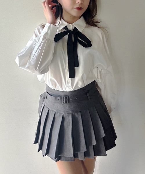 one way（ワンウェイ）の「リボンタイビッグシャツ（シャツ/ブラウス・レディース・ブラック系その他/サックスブルー/ホワイト/ネイビー・FREE）」の5枚目の写真