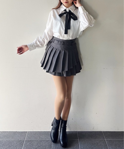 one way（ワンウェイ）の「リボンタイビッグシャツ（シャツ/ブラウス・レディース・ブラック系その他/サックスブルー/ホワイト/ネイビー・FREE）」の7枚目の写真