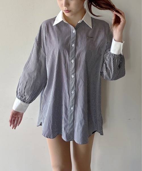 one way（ワンウェイ）の「リボンタイビッグシャツ（シャツ/ブラウス・レディース・ブラック系その他/サックスブルー/ホワイト/ネイビー・FREE）」の9枚目の写真