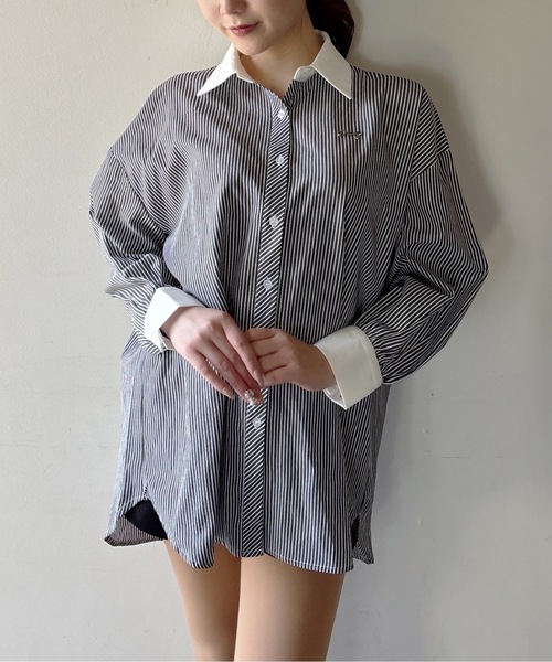 one way（ワンウェイ）の「リボンタイビッグシャツ（シャツ/ブラウス・レディース・ブラック系その他/サックスブルー/ホワイト/ネイビー・FREE）」の11枚目の写真