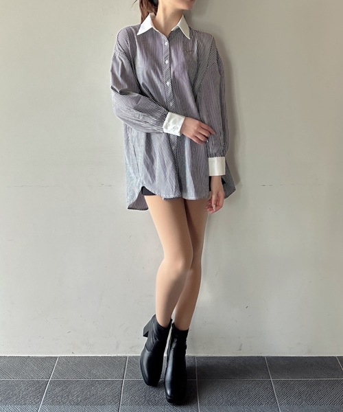 one way（ワンウェイ）の「リボンタイビッグシャツ（シャツ/ブラウス・レディース・ブラック系その他/サックスブルー/ホワイト/ネイビー・FREE）」の13枚目の写真