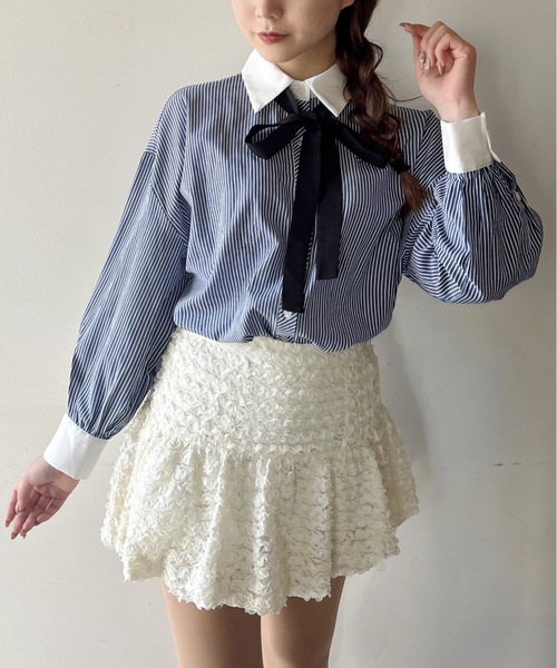 one way（ワンウェイ）の「リボンタイビッグシャツ（シャツ/ブラウス・レディース・ブラック系その他/サックスブルー/ホワイト/ネイビー・FREE）」の16枚目の写真