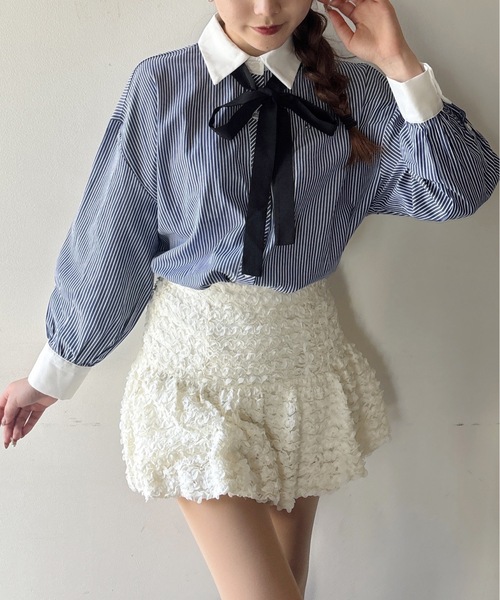 one way（ワンウェイ）の「リボンタイビッグシャツ（シャツ/ブラウス・レディース・ブラック系その他/サックスブルー/ホワイト/ネイビー・FREE）」の17枚目の写真