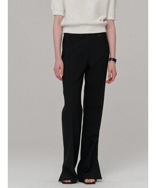 Side slit semi boots cut pants - Black