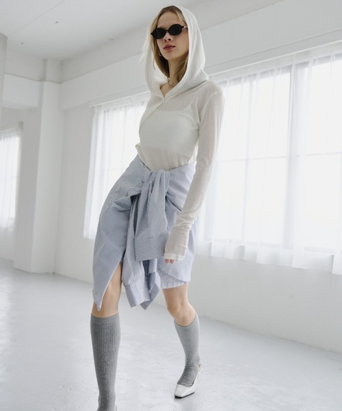 HANNE(アン)の「シアーフーディーロンTEE(Tシャツ/カットソー・レディース・ホワイト/ブラック/ブルー/グレー・FREE)」の12枚目の写真