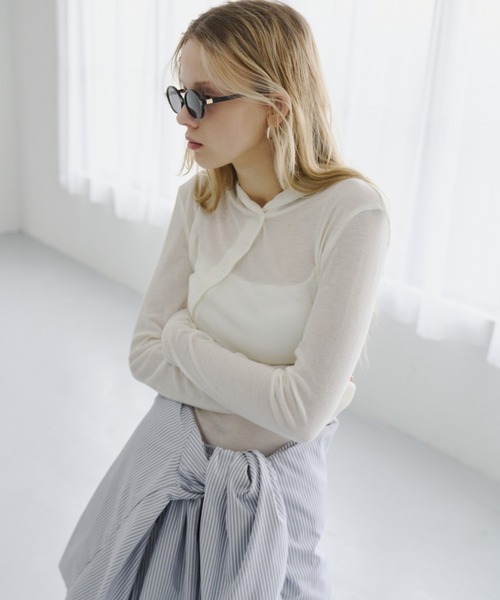 HANNE(アン)の「シアーフーディーロンTEE(Tシャツ/カットソー・レディース・ホワイト/ブラック/ブルー/グレー・FREE)」の11枚目の写真
