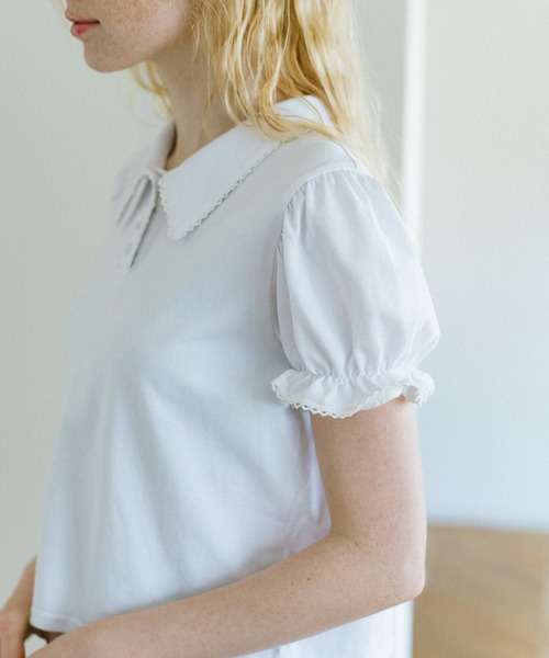 idem（イデム）の「lace piping polo shirt / レースデザインポロシャツ（ポロシャツ・レディース・ネイビー/アイボリー・FREE）」の7枚目の写真