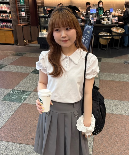 idem（イデム）の「lace piping polo shirt / レースデザインポロシャツ（ポロシャツ・レディース・ネイビー/アイボリー・FREE）」の12枚目の写真