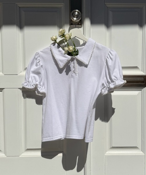 idem（イデム）の「lace piping polo shirt / レースデザインポロシャツ（ポロシャツ・レディース・ネイビー/アイボリー・FREE）」の13枚目の写真