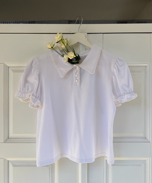 idem（イデム）の「lace piping polo shirt / レースデザインポロシャツ（ポロシャツ・レディース・ネイビー/アイボリー・FREE）」の15枚目の写真