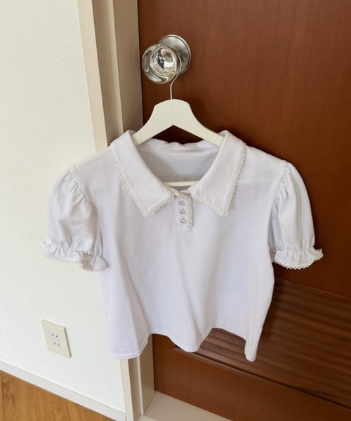 idem（イデム）の「lace piping polo shirt / レースデザインポロシャツ（ポロシャツ・レディース・ネイビー/アイボリー・FREE）」の17枚目の写真
