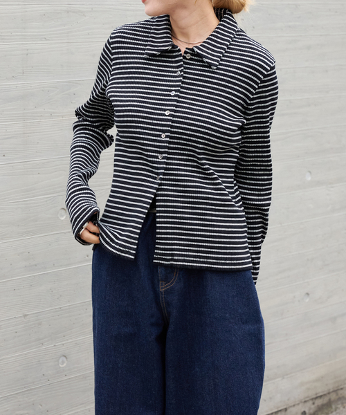 OUTDOOR PRODUCTS(アウトドアプロダクツ)の「リブタイトポロシャツカットソー(Tシャツ/カットソー・レディース・ブラック/チャコールグレー・FREE)」の5枚目の写真