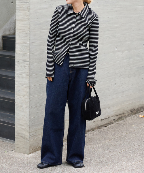 OUTDOOR PRODUCTS(アウトドアプロダクツ)の「リブタイトポロシャツカットソー(Tシャツ/カットソー・レディース・ブラック/チャコールグレー・FREE)」の9枚目の写真