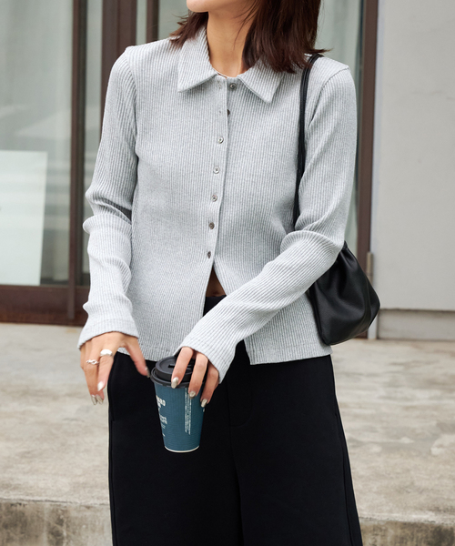 OUTDOOR PRODUCTS(アウトドアプロダクツ)の「リブタイトポロシャツカットソー(Tシャツ/カットソー・レディース・ブラック/チャコールグレー・FREE)」の12枚目の写真