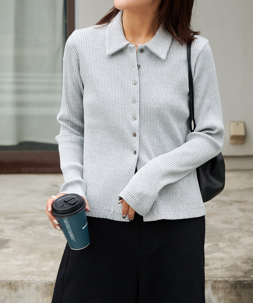 OUTDOOR PRODUCTS(アウトドアプロダクツ)の「リブタイトポロシャツカットソー(Tシャツ/カットソー・レディース・ブラック/チャコールグレー・FREE)」の14枚目の写真