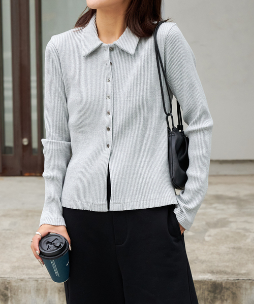 OUTDOOR PRODUCTS(アウトドアプロダクツ)の「リブタイトポロシャツカットソー(Tシャツ/カットソー・レディース・ブラック/チャコールグレー・FREE)」の3枚目の写真