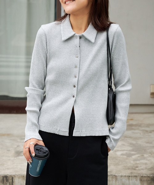 OUTDOOR PRODUCTS(アウトドアプロダクツ)の「リブタイトポロシャツカットソー(Tシャツ/カットソー・レディース・ブラック/チャコールグレー・FREE)」の4枚目の写真