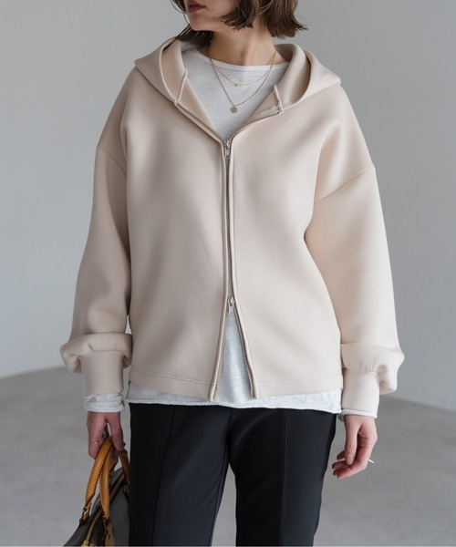 Bonjour Sagan（ボンジュールサガン）の「ダンボールジップパーカー（パーカー・レディース・ライトベージュ/ライトグレー・FREE）」の2枚目の写真