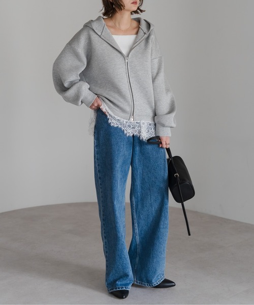 Bonjour Sagan（ボンジュールサガン）の「ダンボールジップパーカー（パーカー・レディース・ライトベージュ/ライトグレー・FREE）」の6枚目の写真