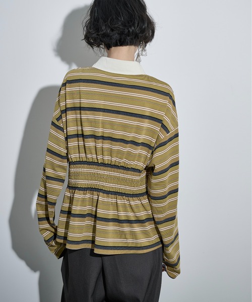 THE YOn(ザヨン)の「マルチボーダーウエストタックポロトップス(Tシャツ/カットソー・レディース・ワインレッド/ブラック/オリーブ・FREE)」の22枚目の写真
