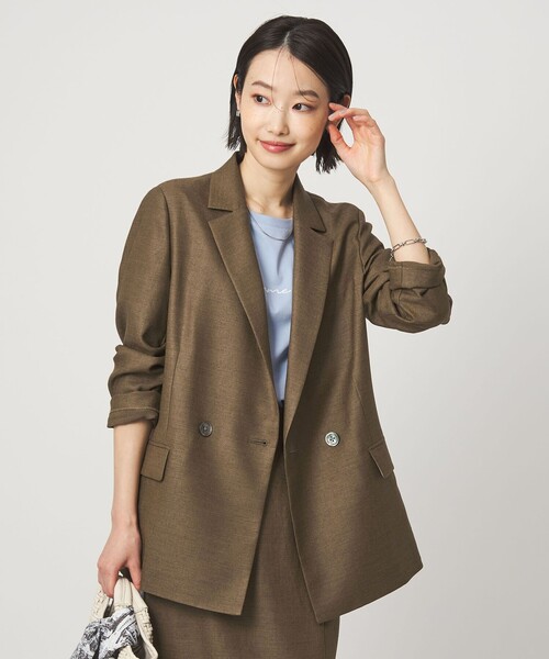 green label relaxing（グリーンレーベルリラクシング）の「［size SHORTあり］リネンライク 2B ジャケット（テーラードジャケット・レディース・ナチュラル/ブラウン/ネイビー・SHORT/36/38/40）」の2枚目の写真