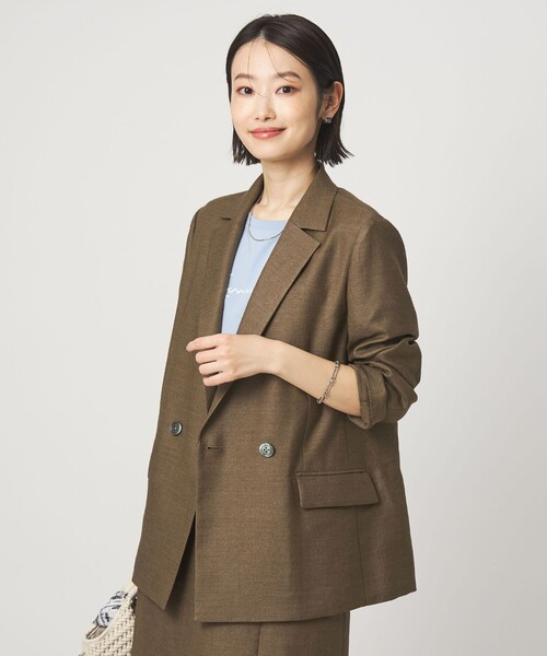 green label relaxing（グリーンレーベルリラクシング）の「［size SHORTあり］リネンライク 2B ジャケット（テーラードジャケット・レディース・ナチュラル/ブラウン/ネイビー・SHORT/36/38/40）」の4枚目の写真