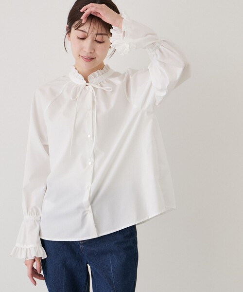 Jayro（ジャイロ）の「ネックフリルキャンディ袖ブラウス（シャツ/ブラウス・レディース・ブラック/サックスブルー/ホワイト系その他・M）」の10枚目の写真