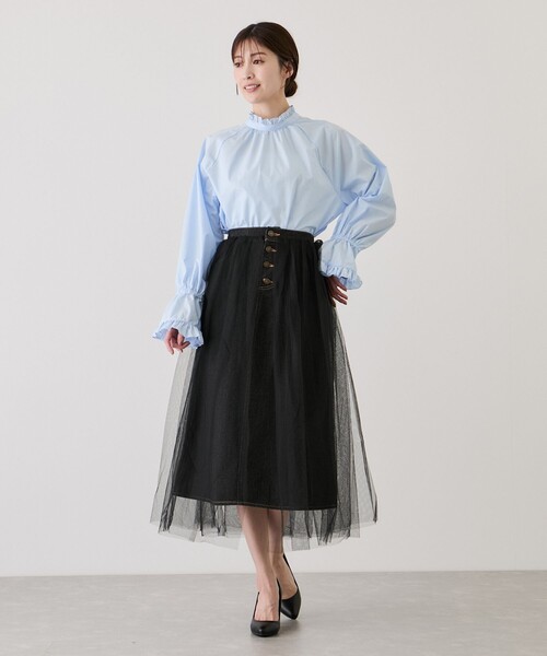 Jayro（ジャイロ）の「ネックフリルキャンディ袖ブラウス（シャツ/ブラウス・レディース・ブラック/サックスブルー/ホワイト系その他・M）」の14枚目の写真