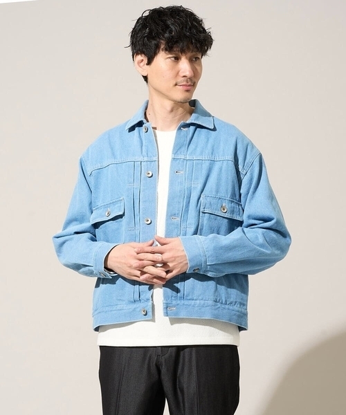 a.v.v（アーヴェヴェ）の「【洗濯機で洗える】ワイドシルエットデニムジャケット（デニムジャケット・メンズ・ブラック/ブルー・46/48）」の2枚目の写真