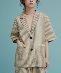 W:Huku（フーク）の「【W:Huku / ブロードストライプ】シングル シャツ ジャケット / Broad Stripe Single-Breasted Shirt Jacket（テーラードジャケット）」