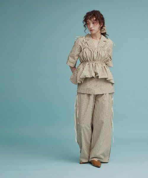 W:Huku(フーク)の「【W:Huku / ブロードストライプ】シングル シャツ ジャケット / 半袖 ハーフスリーブ / Broad Stripe Single-Breasted Shirt Jacket(テーラードジャケット・レディース・ブラウン/ブラック/ブルー/ベージュ・FREE)」の18枚目の写真