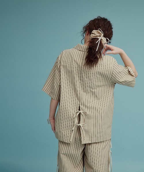 W:Huku(フーク)の「【W:Huku / ブロードストライプ】シングル シャツ ジャケット / 半袖 ハーフスリーブ / Broad Stripe Single-Breasted Shirt Jacket(テーラードジャケット・レディース・ブラウン/ブラック/ブルー/ベージュ・FREE)」の20枚目の写真