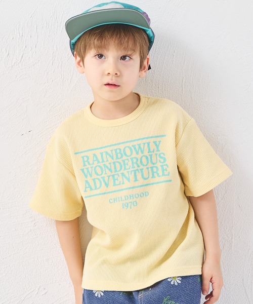 pairmanon(ペアマノン)の「【さらっとワッフル】ユニセックス 配色ロゴ 半袖Tシャツ(Tシャツ/カットソー・キッズ・ライトイエロー/ピンク/ホワイト・90/100/110/120/130/140/150)」の3枚目の写真