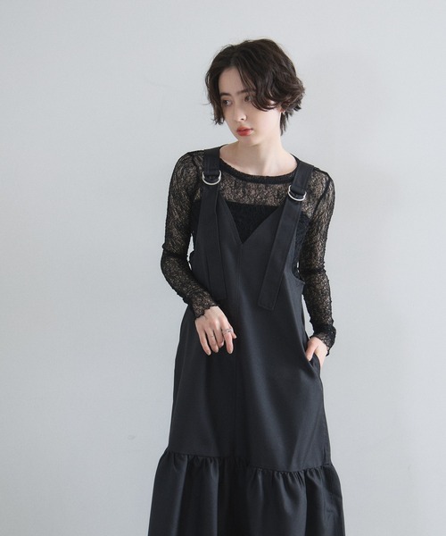 &. NOSTALGIA(アンドドットノスタルジア)の「クルーネックストレッチレーストップス(Tシャツ/カットソー・レディース・オフホワイト/ブラック・FREE)」の19枚目の写真