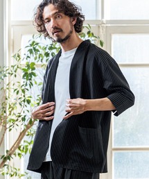 Magine(�}�[�W��)��mj11379- Pinstripe TR Stretch Lapel Less Relax Fit Seven Sleeve Jacket 7�������y�����X�W���P�b�g(MGN-261-006)(�m�[�J���[�W���P�b�g)