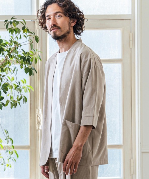 Magine（マージン）の「mj11379- Pinstripe TR Stretch Lapel Less Relax Fit Seven Sleeve Jacket 7分袖ラペルレスジャケット(MGN-261-006)（ノーカラージャケット・メンズ・ブラック/グレイッシュベージュ/ミックスグレー・48/46/44）」の10枚目の写真