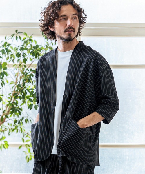 Magine（マージン）の「mj11379- Pinstripe TR Stretch Lapel Less Relax Fit Seven Sleeve Jacket 7分袖ラペルレスジャケット(MGN-261-006)（ノーカラージャケット・メンズ・ブラック/グレイッシュベージュ/ミックスグレー・48/46/44）」の15枚目の写真