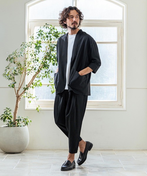 Magine（マージン）の「mj11379- Pinstripe TR Stretch Lapel Less Relax Fit Seven Sleeve Jacket 7分袖ラペルレスジャケット(MGN-261-006)（ノーカラージャケット・メンズ・ブラック/グレイッシュベージュ/ミックスグレー・48/46/44）」の18枚目の写真