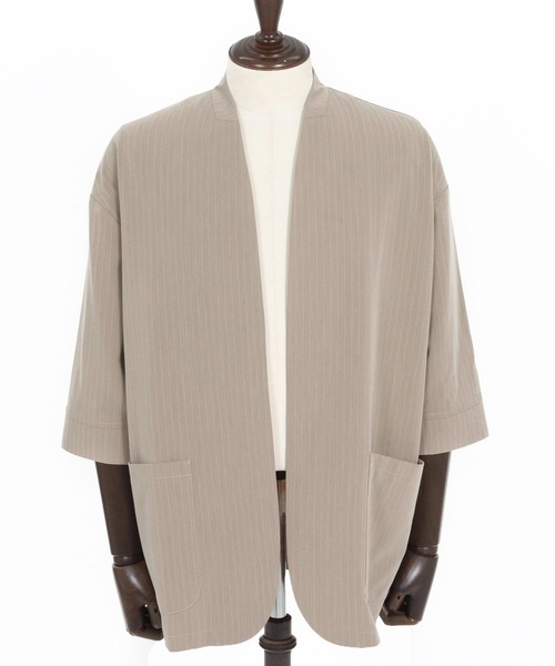 Magine（マージン）の「mj11379- Pinstripe TR Stretch Lapel Less Relax Fit Seven Sleeve Jacket 7分袖ラペルレスジャケット(MGN-261-006)（ノーカラージャケット・メンズ・ブラック/グレイッシュベージュ/ミックスグレー・48/46/44）」の21枚目の写真