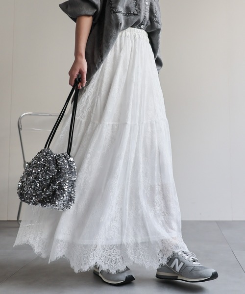 ap retro(アプレトロ)の「イージーレースリラックススカート / ペチスカート付き・ウエストゴム(スカート・レディース・ブラック/ホワイト・FREE)」の1枚目の写真