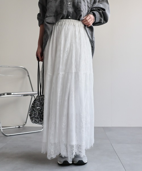 ap retro(アプレトロ)の「イージーレースリラックススカート / ペチスカート付き・ウエストゴム(スカート・レディース・ブラック/ホワイト・FREE)」の3枚目の写真