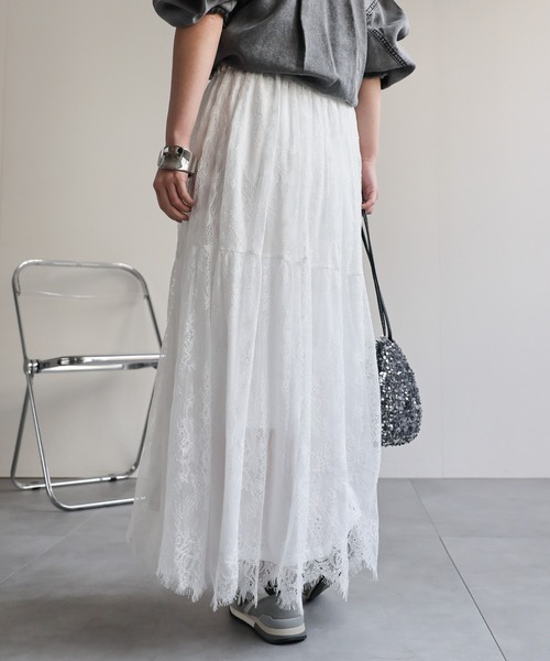 ap retro(アプレトロ)の「イージーレースリラックススカート / ペチスカート付き・ウエストゴム(スカート・レディース・ブラック/ホワイト・FREE)」の9枚目の写真