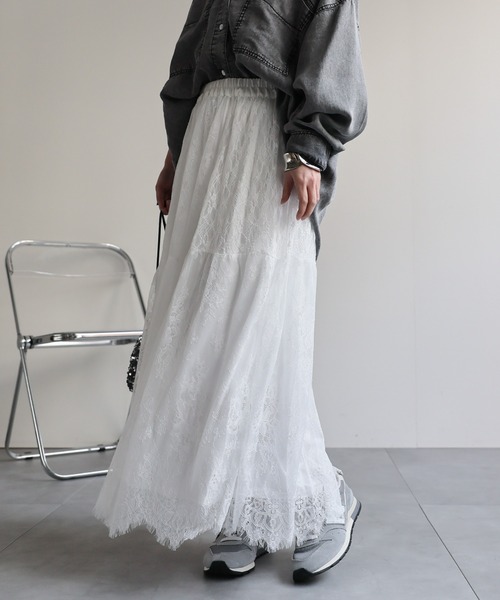 ap retro(アプレトロ)の「イージーレースリラックススカート / ペチスカート付き・ウエストゴム(スカート・レディース・ブラック/ホワイト・FREE)」の8枚目の写真