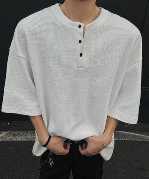 Ressaca(レサーカ)の「オーバーサイズヘンリーネックTシャツ(Tシャツ/カットソー・メンズ・ブラック/ホワイト/グレー・L/M/XL)」の12枚目の写真
